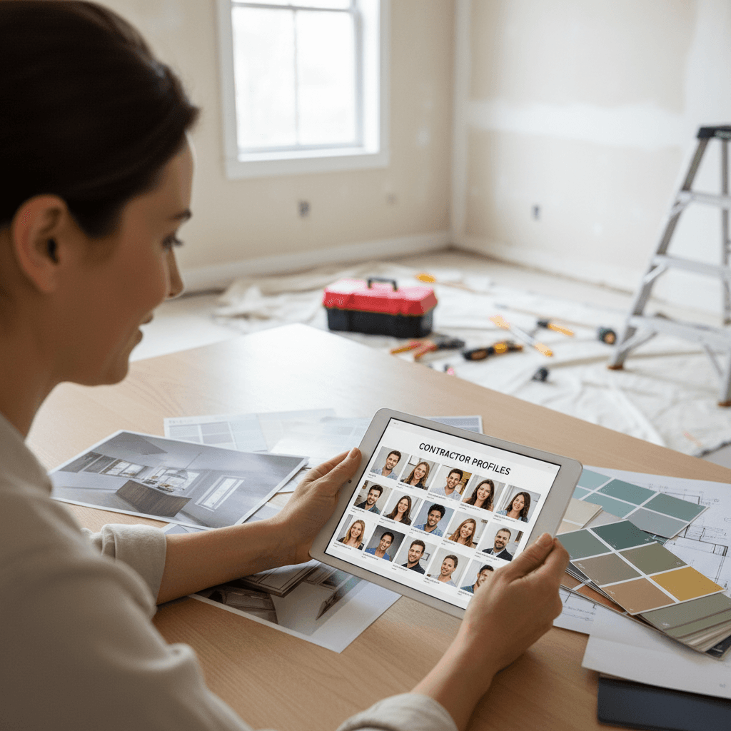 Person taking a photo of a room with a smartphone for a painting estimate